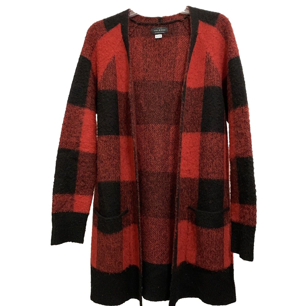 Lucky Brand Sweater Women's Small Long Sleeve Open Front Cardigan Wool Blend Red